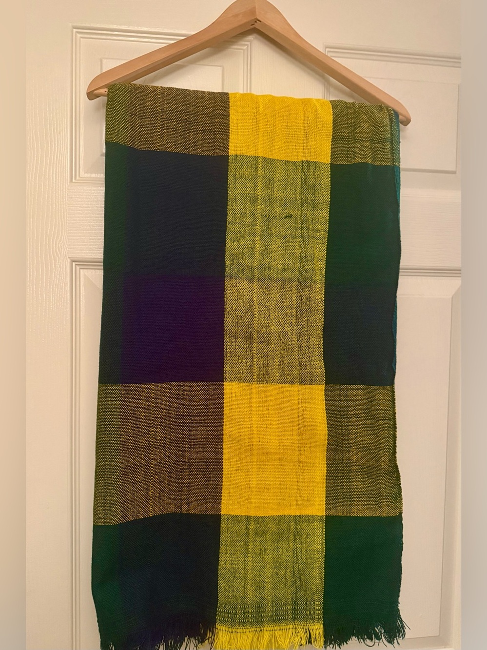 Handwoven Green and Yellow Plaid Throw Blanket